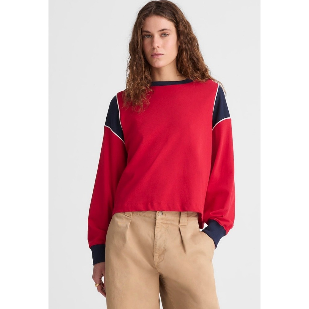Madewell Colorblock Long Sleeve Tee Red Navy Sporty Y2K Cotton XXS